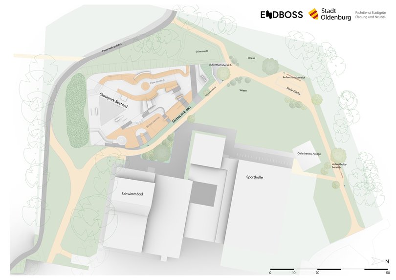 So fügt sich die neue Skateanlage in das Sport- und Freizeitareal am Brandsweg ein. Grafik: endboss GmbH