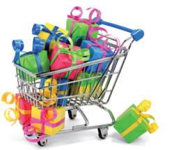 Geschenke in einem Einkaufswagen. Grafik: babimi/Fotolia.com