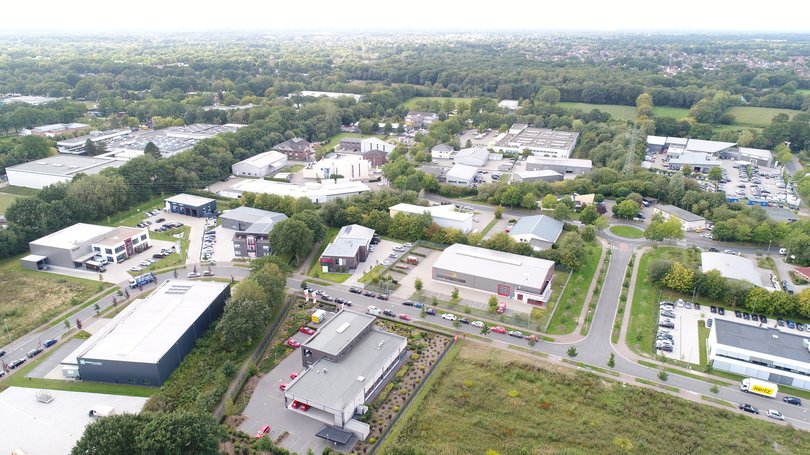 Blick auf einen Ausschnitt des Oldenburger Gewerbegebiets Patentbusch im Stadtnorden. Foto: Stadt Oldenburg