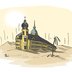Vorschau: Das Oldenburger Schloss im Wüstensand. Illustration: Hannes Mercker