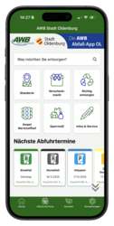 Bildschirmfoto der Abfall App OL mit App Icons. Foto: Stadt Oldenburg.