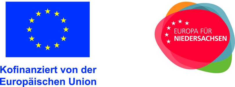 Logo der EU (Kofinanziert von der Europäischen Union) und das Logo von Europa für Niedersachsen. Quelle: Europa für Niedersachsen