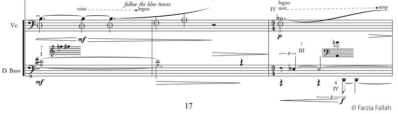 Auszug aus der Partitur "The Blue Traces", Seite 17. © Farzia Fallah