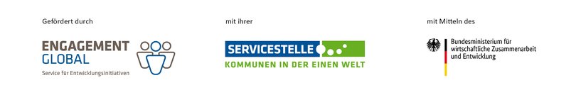 Logo: gefördert durch Engagment Global mit ihrer Servicestelle Kommunen in der Einen Welt mit Mitteln des Bundesministeriums für wirtschaftliche Zusammenarbeit und Entwicklung