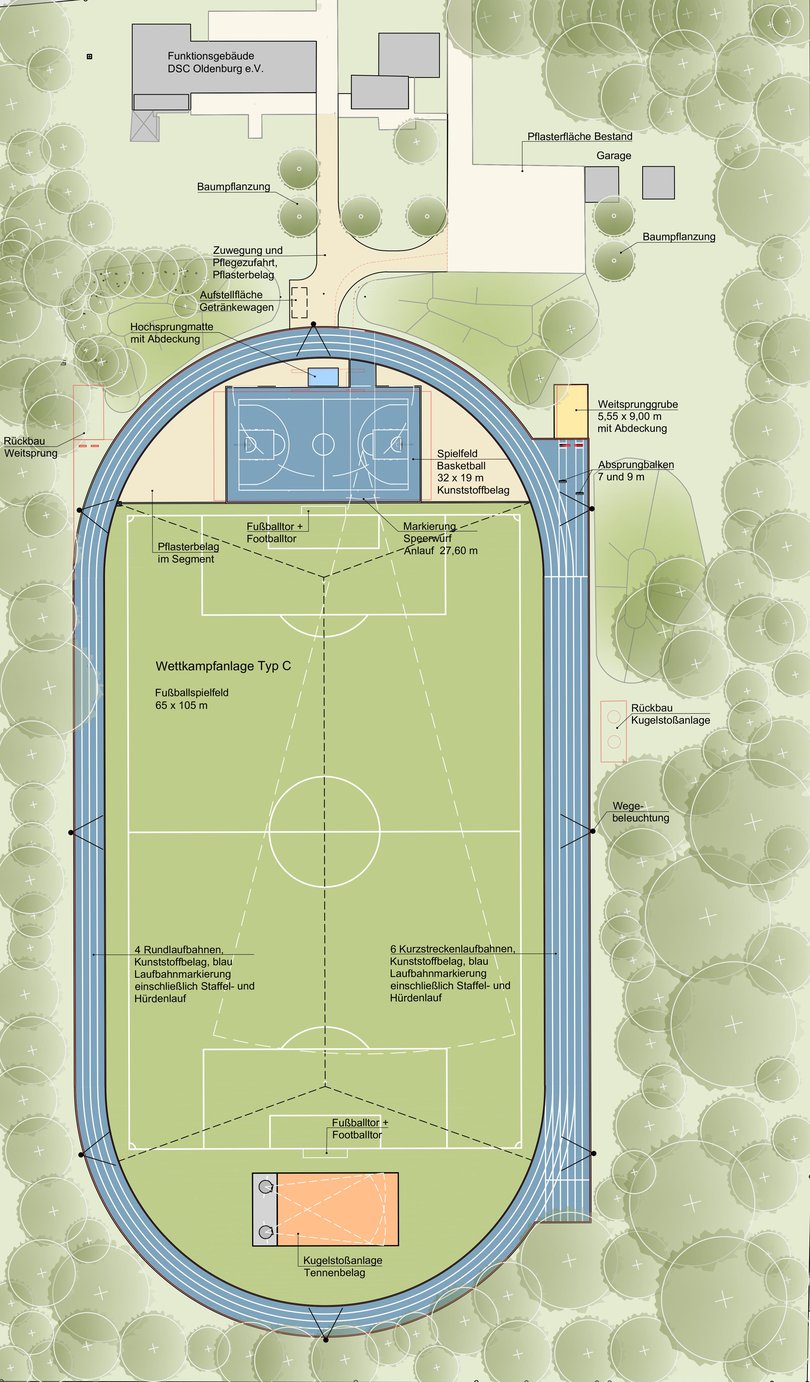So sieht der Vorentwurf für die Sanierung der Sportanlage an der Klingenbergstraße aus. Vorentwurf: PS+ Planung von Sportstätten